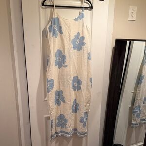 Women’s Cream Maxi Dress with Light Blue Floral Print